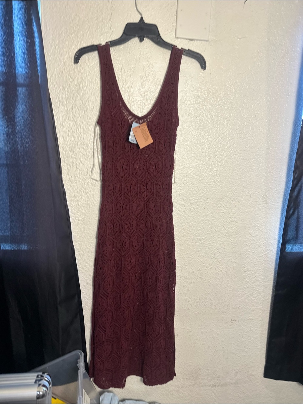 Shade & Shore Burgundy Crochet Midi Swim Coverup